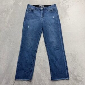 Democracy Jeans Womens 6 Blue Ab technology Straight Leg Frayed Hem Distressed